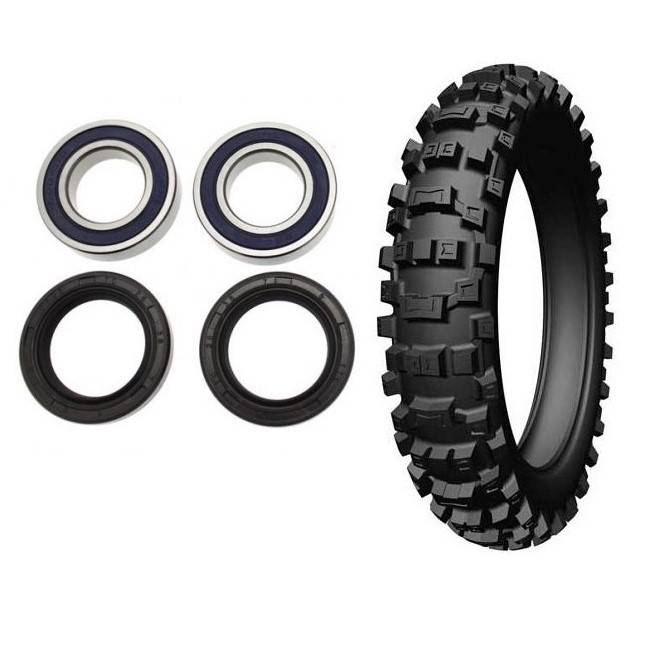 Tires, wheel bearings and accessories for motocross, enduro and trial