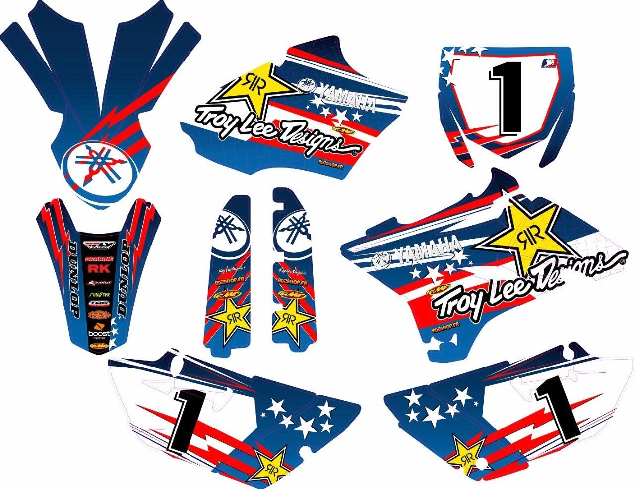 Stickers, stikers and deco kit for motorcycle cross, enduro, trial